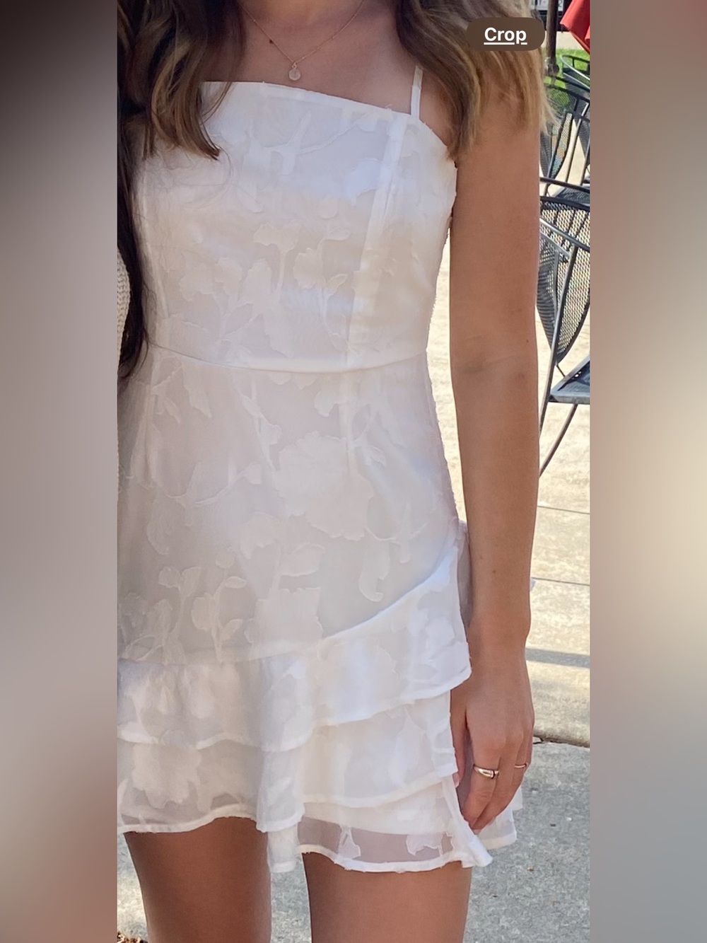 White Floral Textured Tiered Ruffle Dress